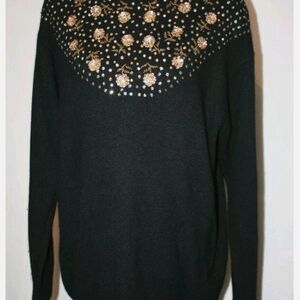 Worthington- Black Silk Blend Beaded Sequins sweater